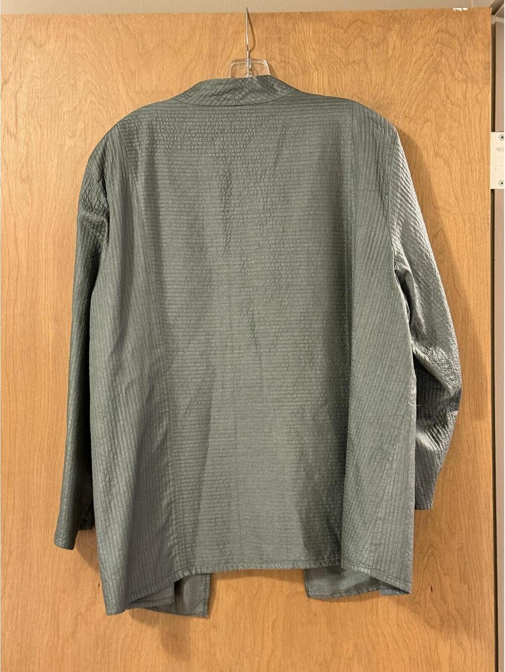Eileen Fisher Woman 100% Tussah Silk Open Front Jacket Gray Green Plus Size 2X - Picture 2 of 5